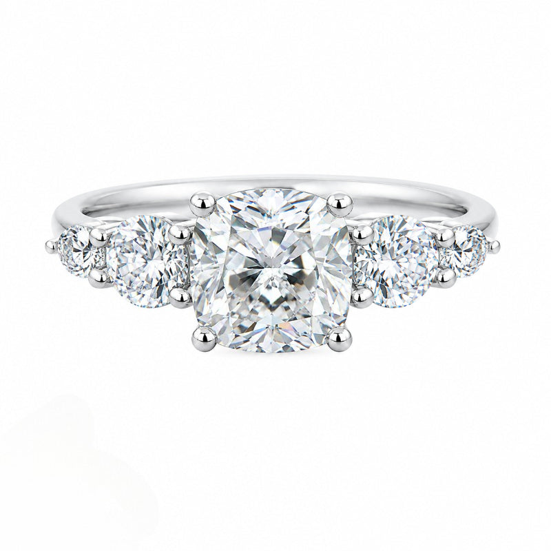 2-Carat Cushion Cut Moissanite Five-Stone Ring in S925 Sterling Silver