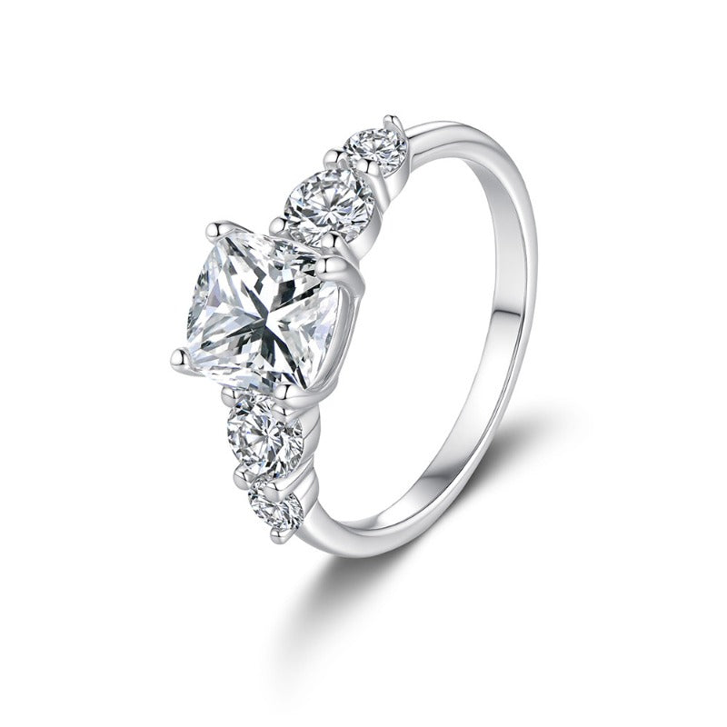 2-Carat Cushion Cut Moissanite Five-Stone Ring in S925 Sterling Silver