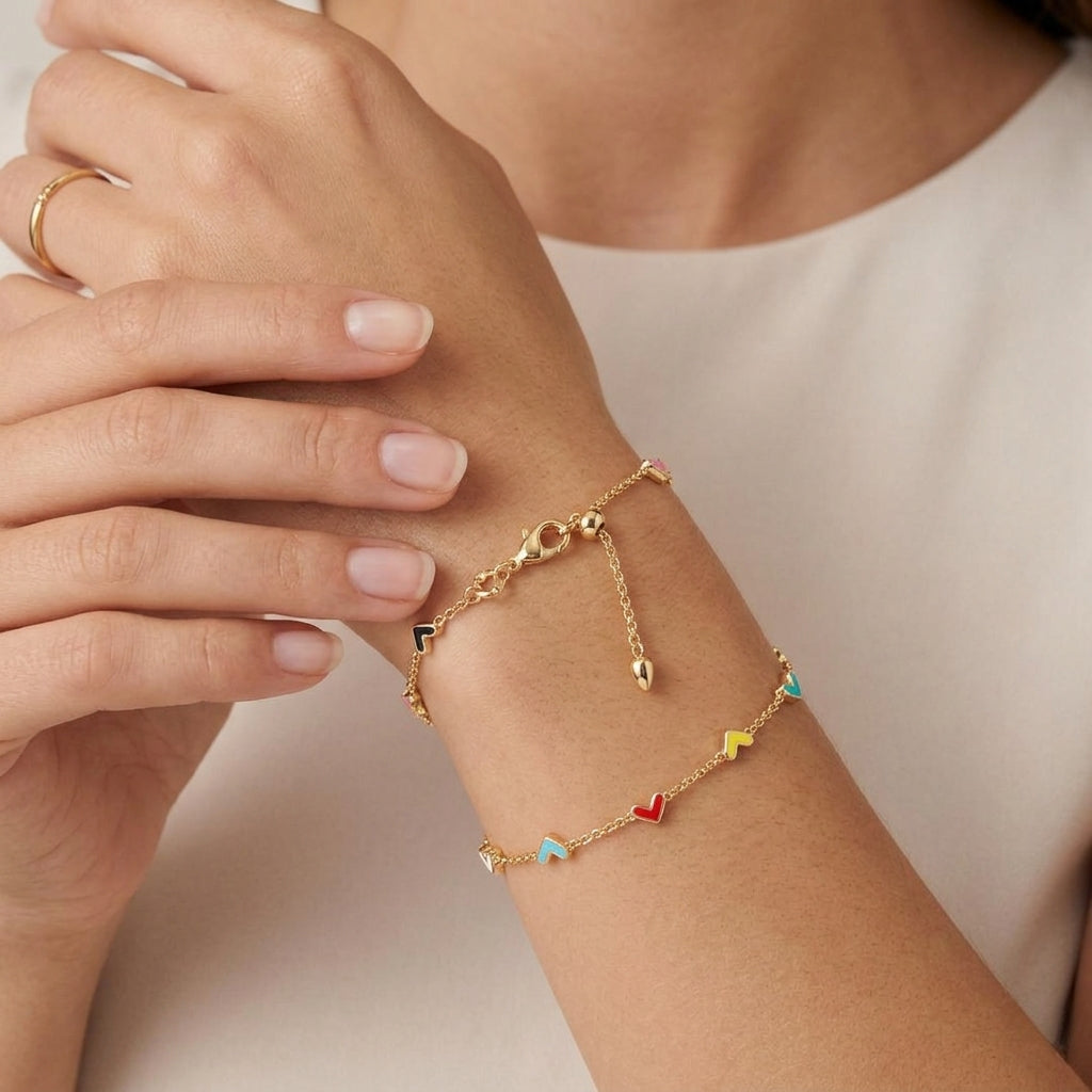 Spectrum of Love Enamel Heart Station Bracelet