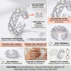 【Weaving Love】925 Sterling Silver Lace Hollow Shell Pearl Ring - Adjustable