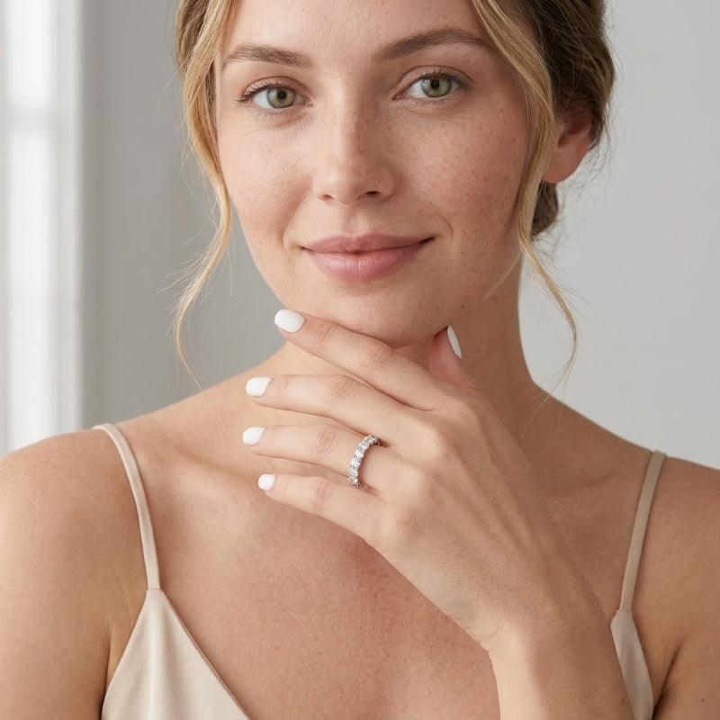Amour Heart-Pronged Moissanite Eternity Ring | S925 Silver 2.1CTW Wedding Band