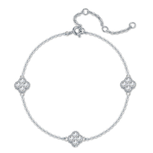 Eternal Clover Moissanite Bracelet in S925 Sterling Silver – 15-Stone Radiant Luck Wristlet (16cm+5cm)