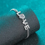Elegant "LOVE" Heart Moissanite Adjustable Slider Bracelet, 925 Sterling Silver Luxury Romance Fine Jewelry Gift