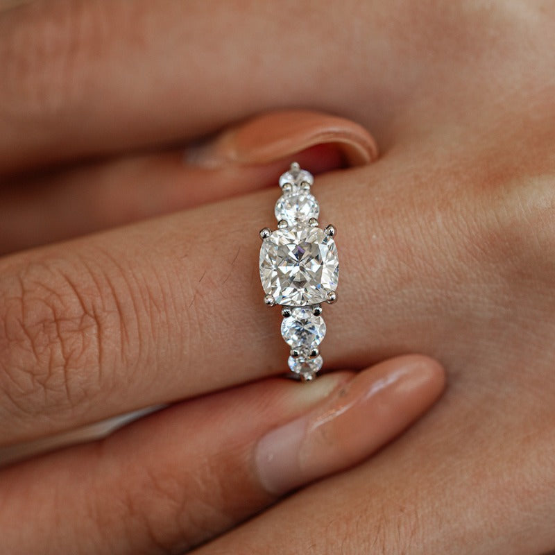 2-Carat Cushion Cut Moissanite Five-Stone Ring in S925 Sterling Silver