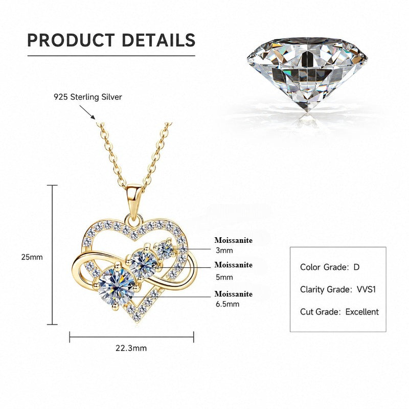 Shimmering Love 1.6 Carat Moissanite Heart Pendant Necklace - Perfect Anniversary Gift for Her