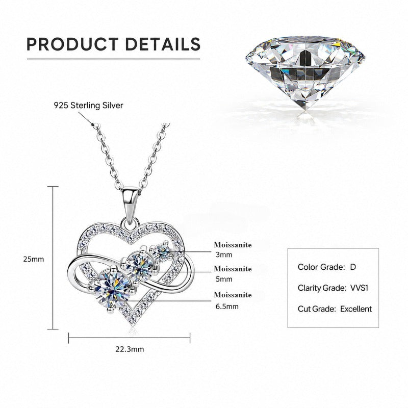 Shimmering Love 1.6 Carat Moissanite Heart Pendant Necklace - Perfect Anniversary Gift for Her