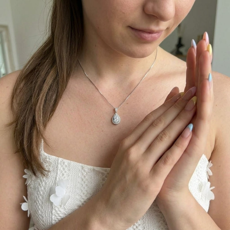 The Sovereign Tear – 1ct D-Color Moissanite Double Halo Pendant