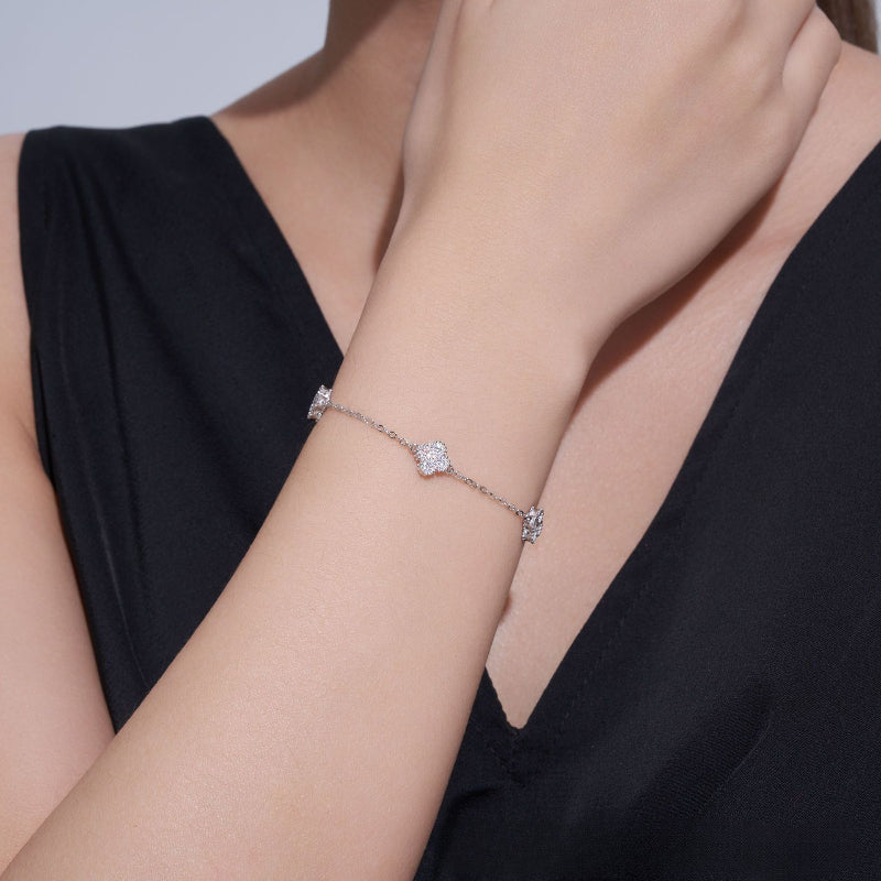 Eternal Clover Moissanite Bracelet in S925 Sterling Silver – 15-Stone Radiant Luck Wristlet (16cm+5cm)