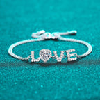 Elegant "LOVE" Heart Moissanite Adjustable Slider Bracelet, 925 Sterling Silver Luxury Romance Fine Jewelry Gift