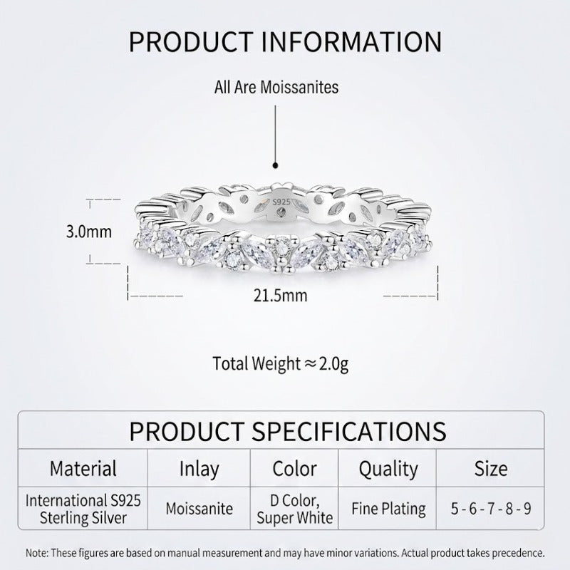 S925 Sterling Silver Marquise Moissanite Cluster Ring
