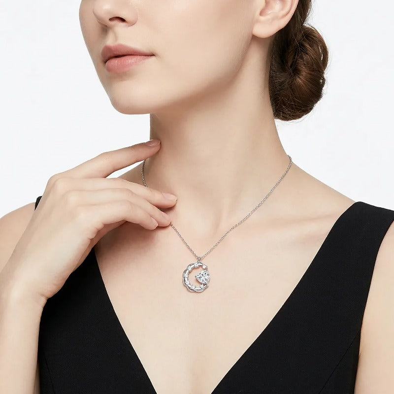 Premium Heart & Crescent Moon Moissanite Necklace, S925 Silver