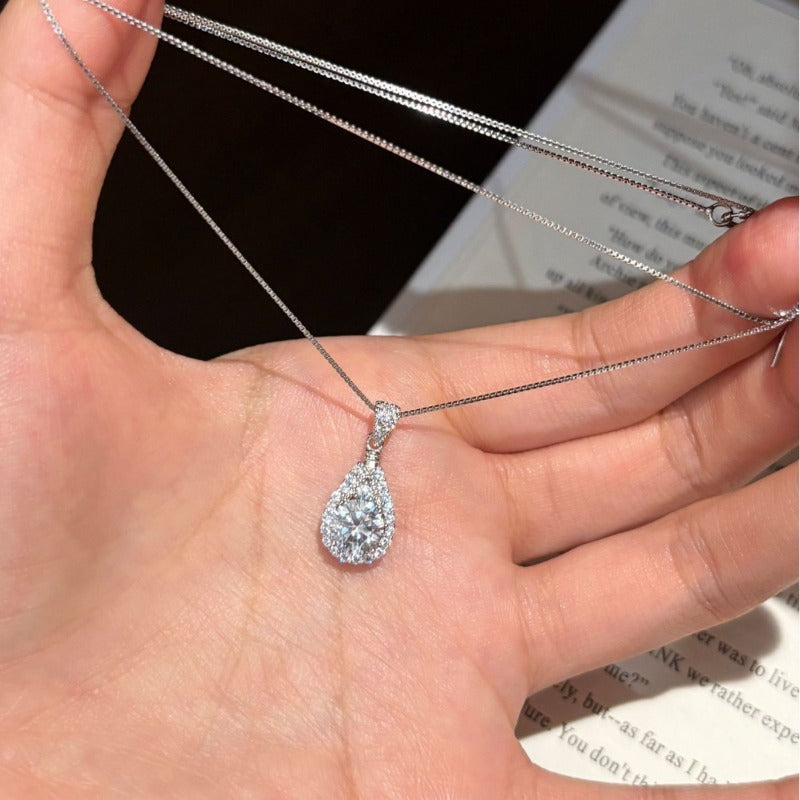 The Sovereign Tear – 1ct D-Color Moissanite Double Halo Pendant