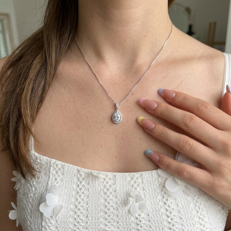 The Sovereign Tear – 1ct D-Color Moissanite Double Halo Pendant