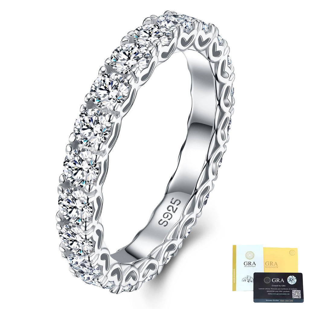 Amour Heart-Pronged Moissanite Eternity Ring | S925 Silver 2.1CTW Wedding Band