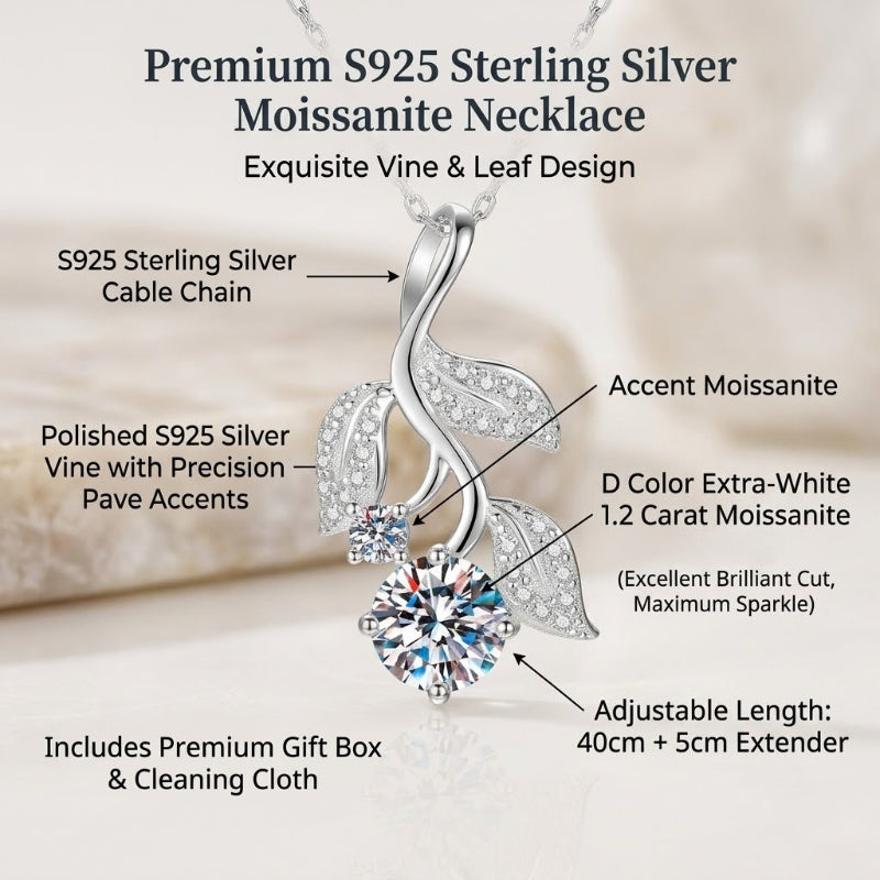 The Verdant Promise – 1.2ct Moissanite Vine Pendant