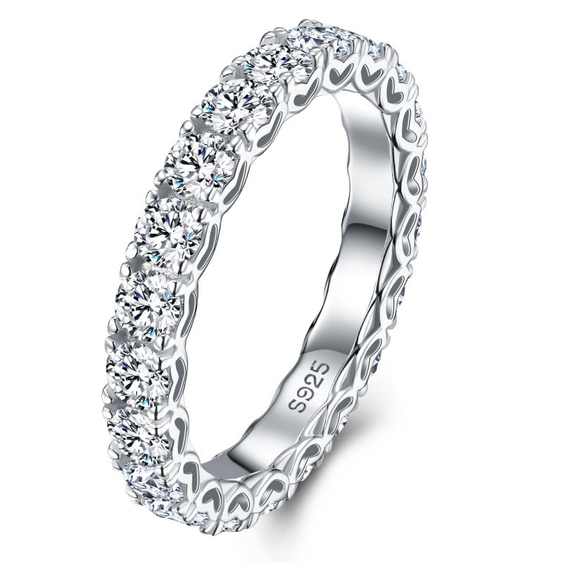 Amour Heart-Pronged Moissanite Eternity Ring | S925 Silver 2.1CTW Wedding Band