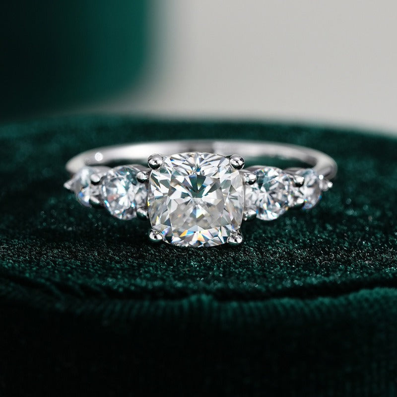 2-Carat Cushion Cut Moissanite Five-Stone Ring in S925 Sterling Silver