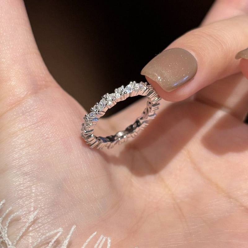 S925 Sterling Silver Marquise Moissanite Cluster Ring