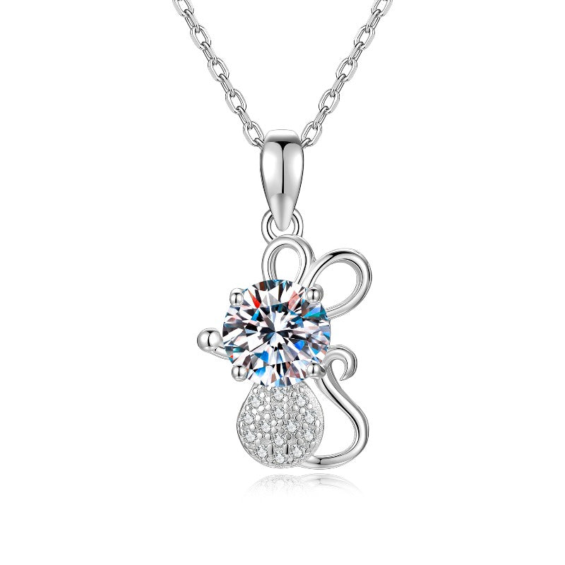 D Color Brilliant-Cut Moissanite "Lucky Mouse" Necklace