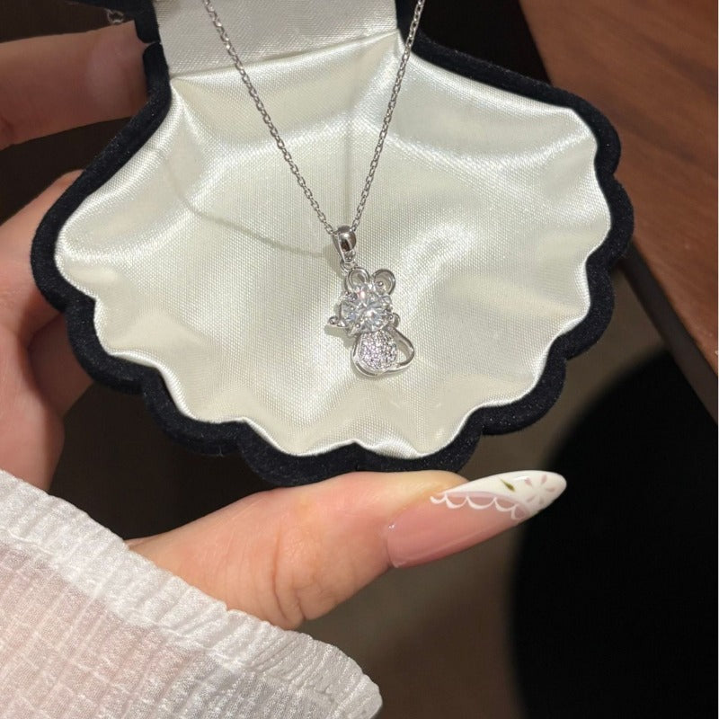 D Color Brilliant-Cut Moissanite "Lucky Mouse" Necklace