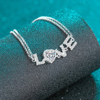 Elegant "LOVE" Heart Moissanite Adjustable Slider Bracelet, 925 Sterling Silver Luxury Romance Fine Jewelry Gift