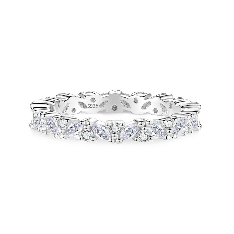 S925 Sterling Silver Marquise Moissanite Cluster Ring