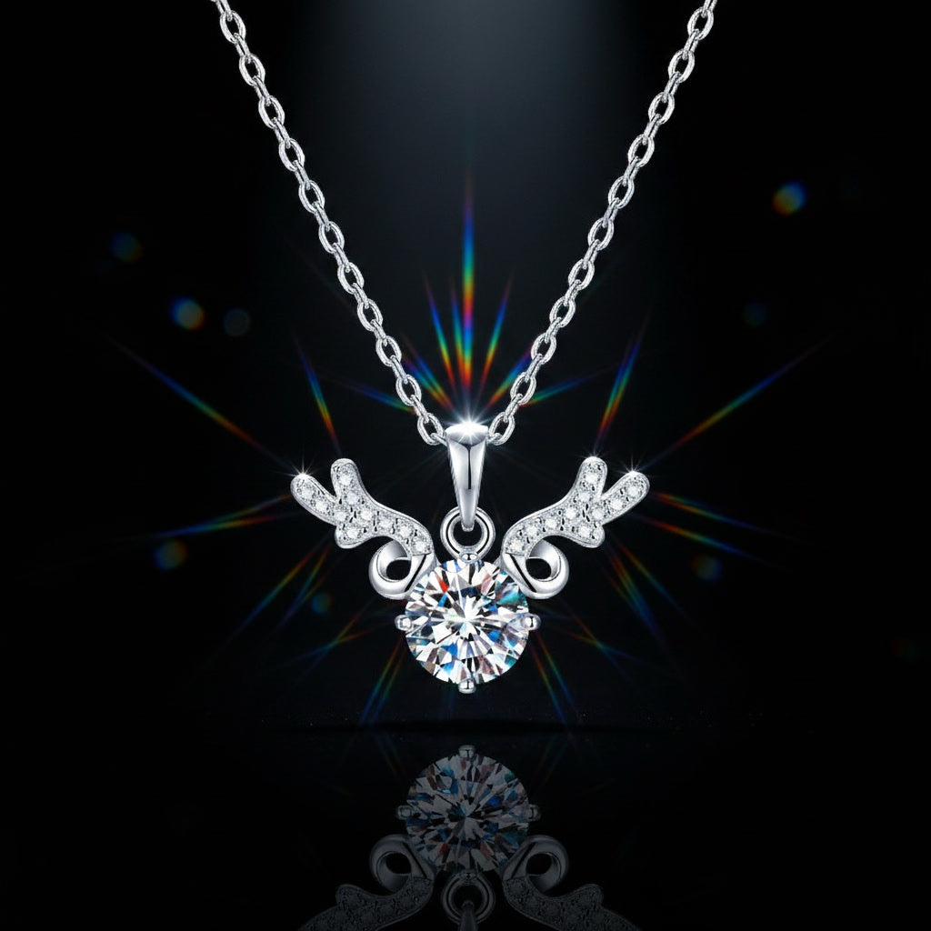 Forest Spirit – 1 Carat Moissanite Reindeer Necklace (S925 Silver)