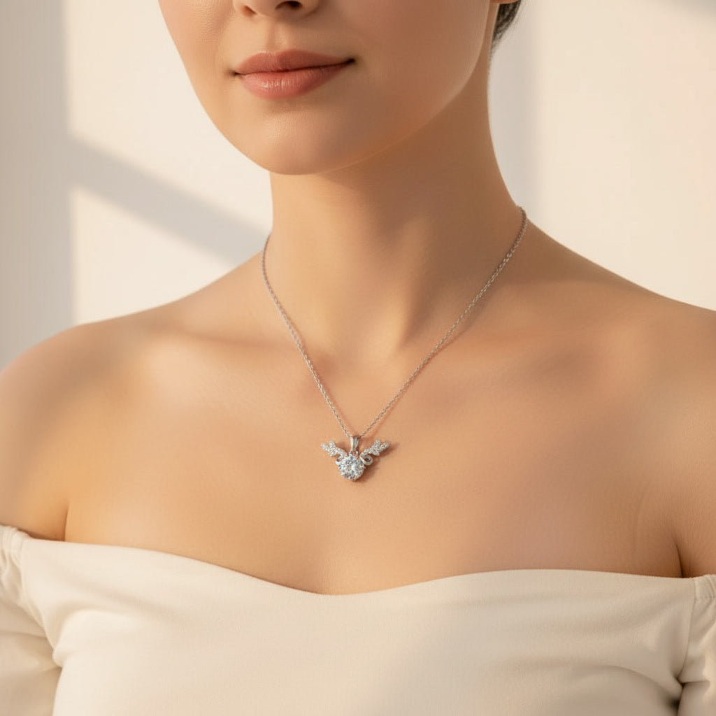 Forest Spirit – 1 Carat Moissanite Reindeer Necklace (S925 Silver)