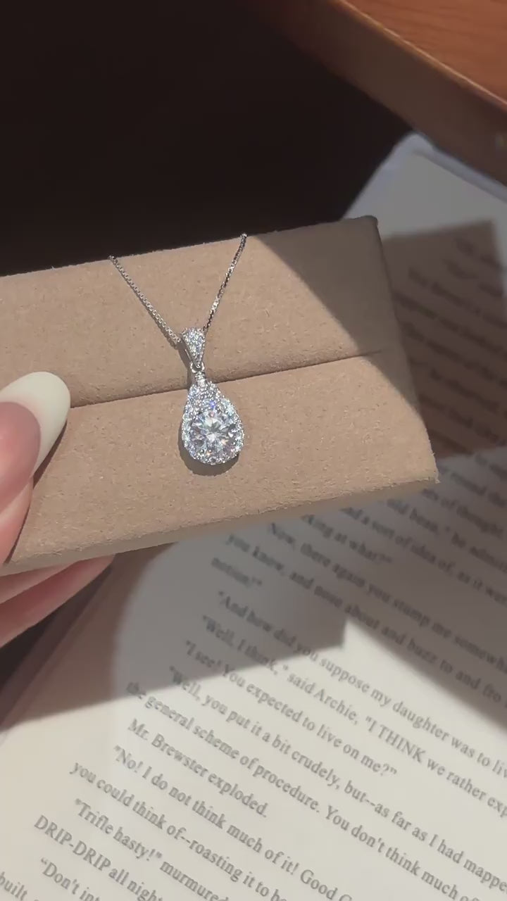 The Sovereign Tear – 1ct D-Color Moissanite Double Halo Pendant