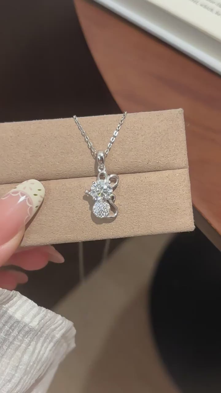 D Color Brilliant-Cut Moissanite "Lucky Mouse" Necklace