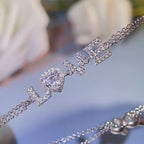 Elegant "LOVE" Heart Moissanite Adjustable Slider Bracelet, 925 Sterling Silver Luxury Romance Fine Jewelry Gift
